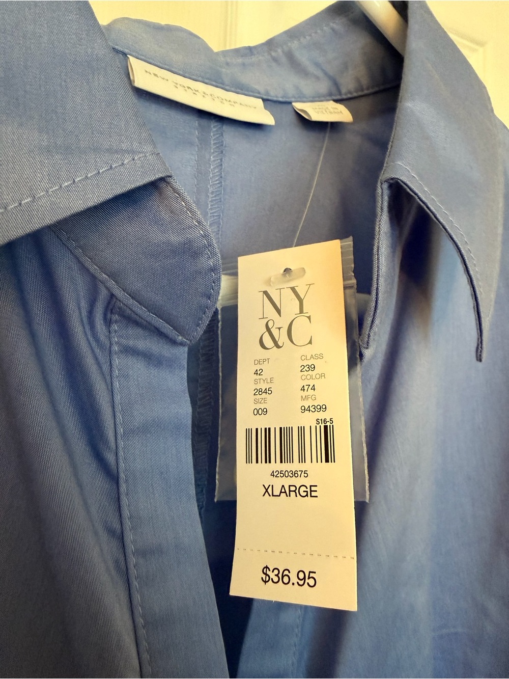 New York & Company Blue Stretch Button-Back Shirt - Picture 4 of 5